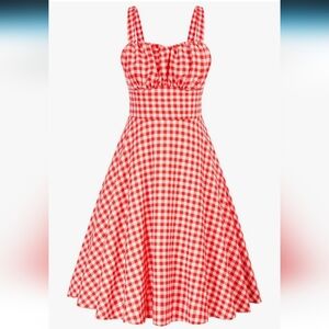 Red Plus Size Gingham Fit and Flare Dress